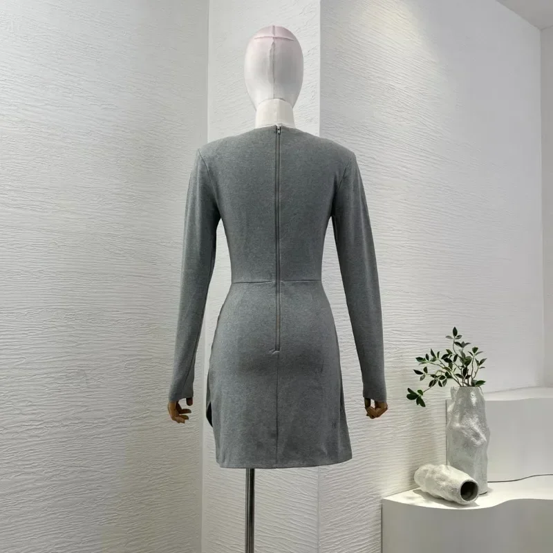 فساتين نسائية جديدة ذات جودة عالية أنيقة باللون الرمادي 2025 للسيدات في المكتب #2