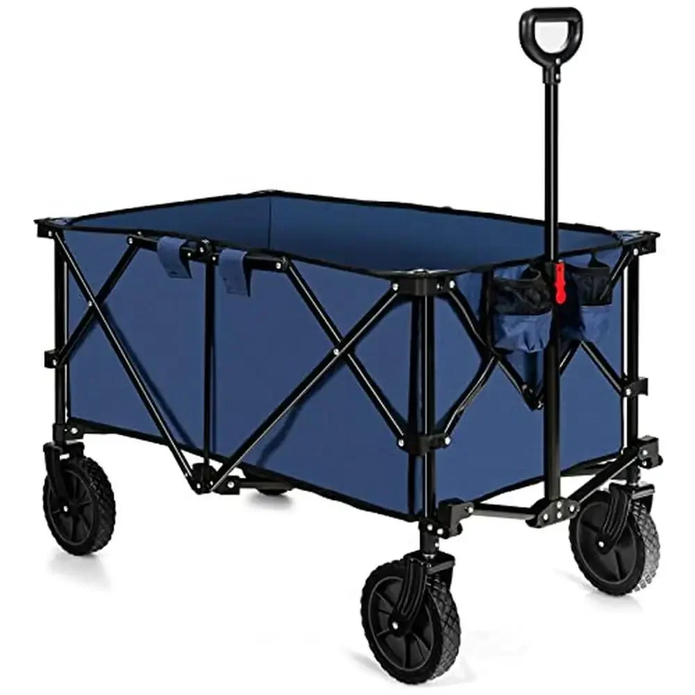 Folding Utility Cart Heavy Duty Steel Frame 180lbs Capacity Adjustable Handle All-Terrain Wheels Shopping Transport Tool Caddy