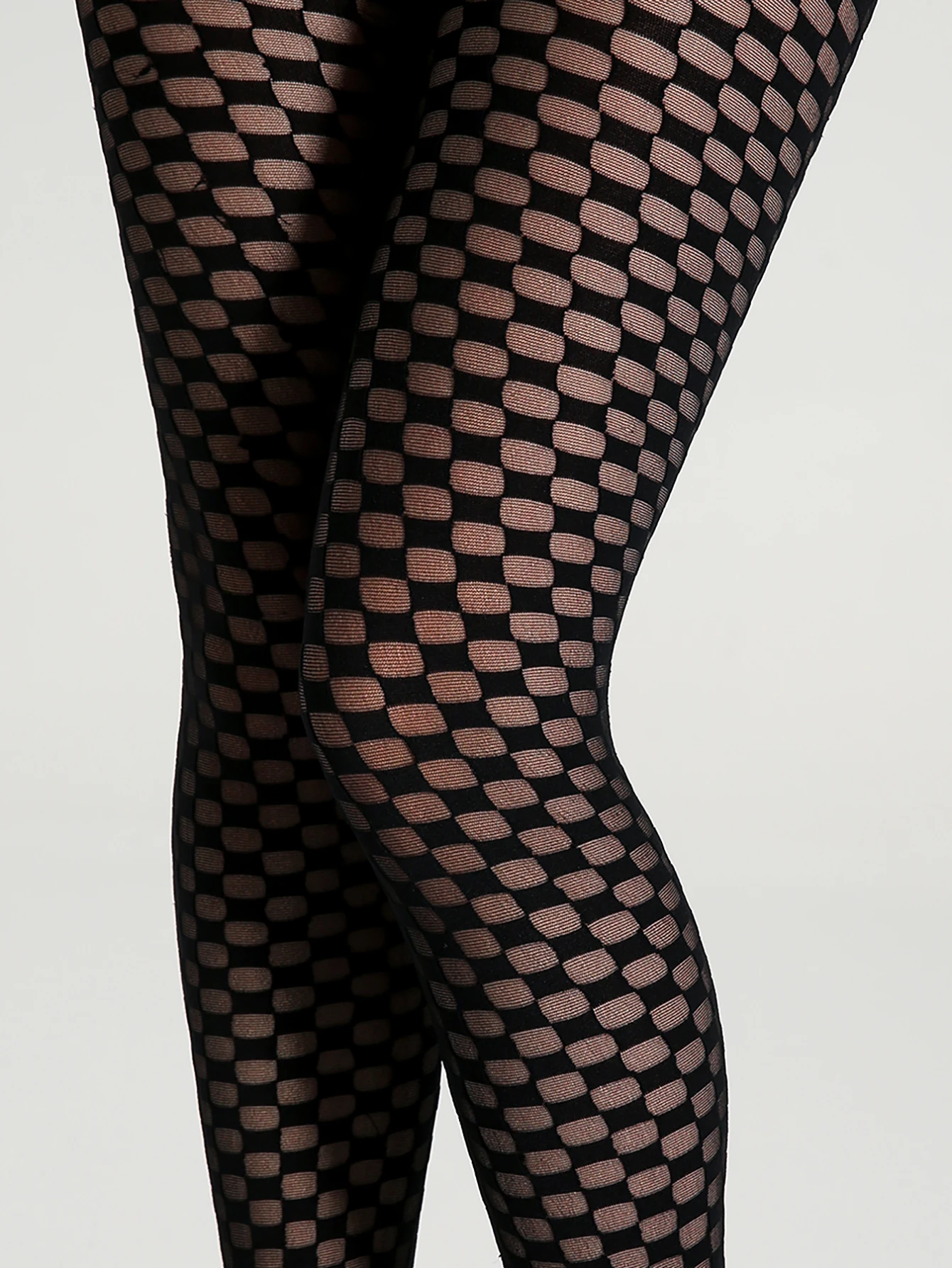 A pair of women\'s black checkerboard tights sexy translucent thin high spring pantyhose