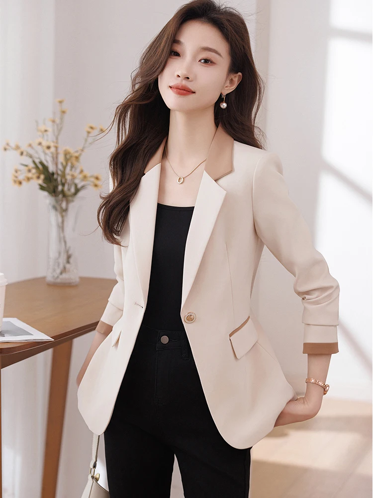 Mode Damen Blazer Damen Beige Schwarz Weiblich Schlank Formal Business Arbeit Jacke Mantel