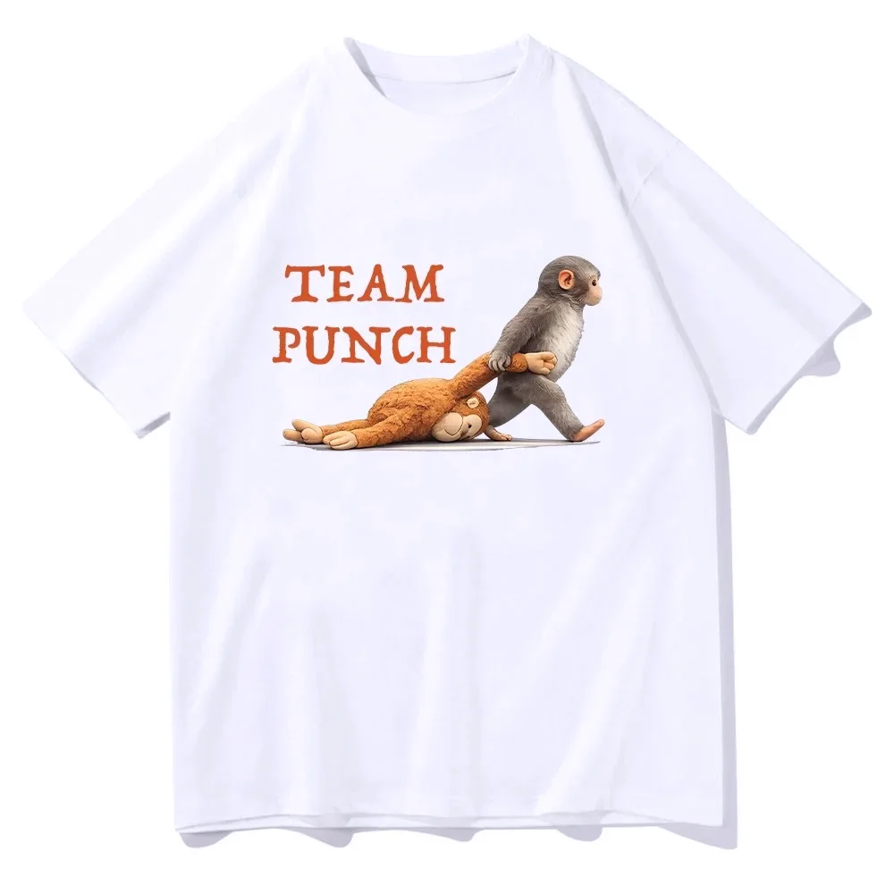 Monkey Punch Graphic Women T Shirts Monkey Holding Plush Toy Clothing Animal Lover Gift Tee Cute Cozy Unisex T-shirts