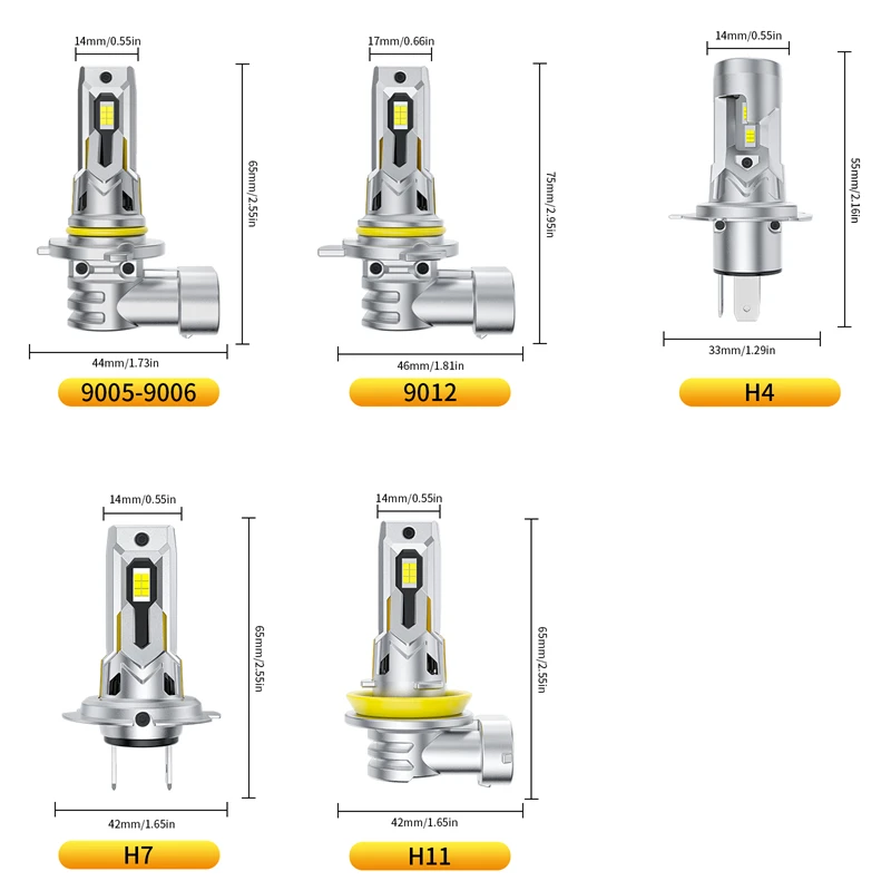 Farol do AILEO-LED para o carro, lâmpada de névoa, H4, H7, H8, H9, H11, 9005, HB3, 9006, HB4, 9012, microplaqueta do CSP, 30000LM, 80W, 6500K, chip