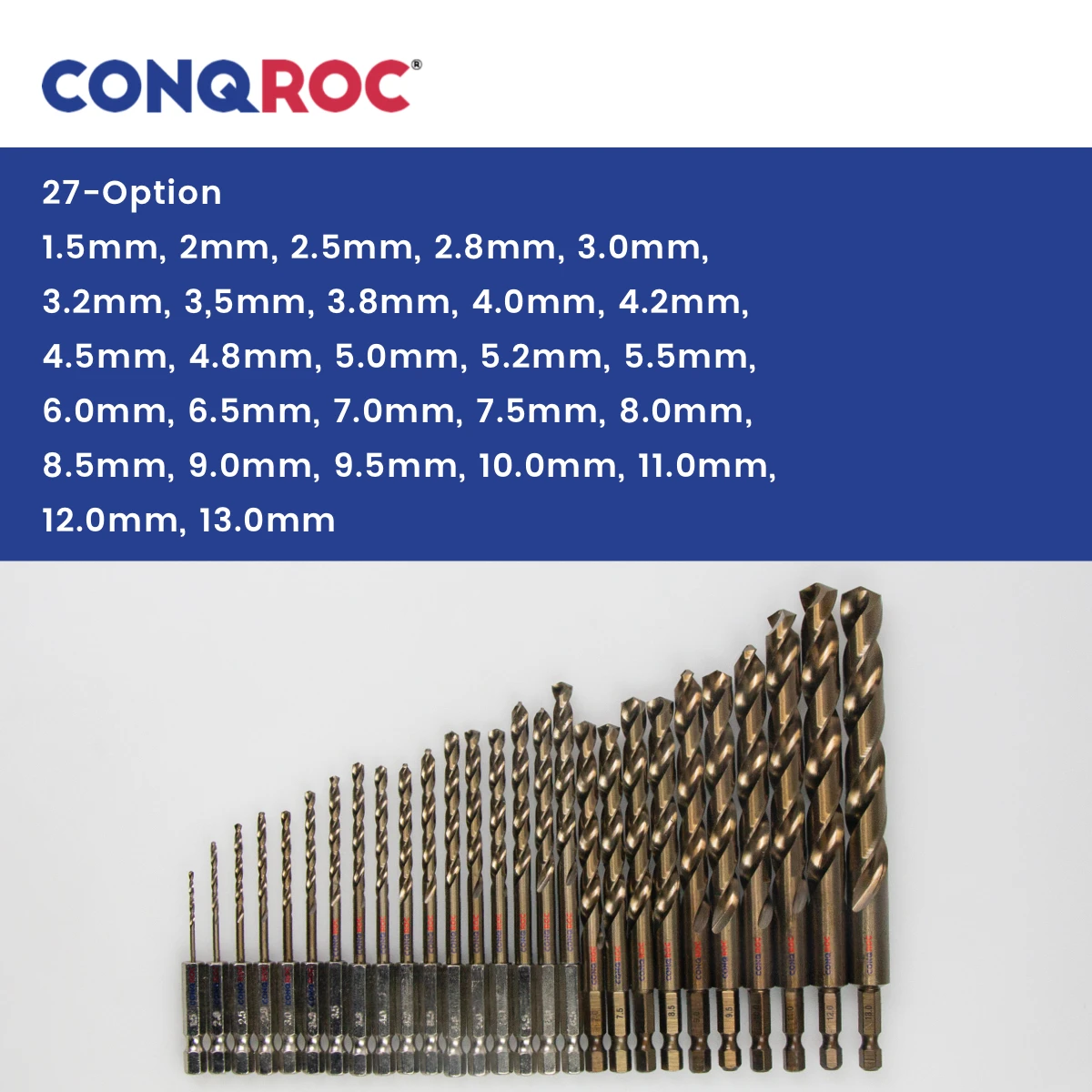 Twist Drill Bit HSS M35 Cobalt 1/4"(6.35mm) Hex Shank 27-Option Diameter-1.5~13mm