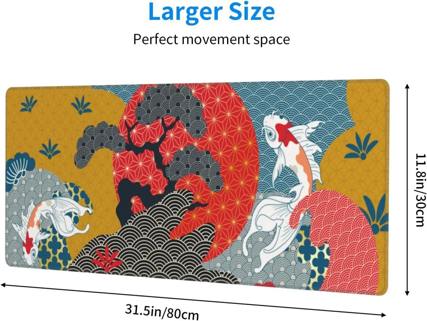 كوي سمك الشبوط لوحة ماوس كبيرة لطيف مضحك زهرة ساكورا وموجة المحيط للنساء XL حصيرة مكتبية كبيرة لسطح المكتب 31.5*11.8 بوصة