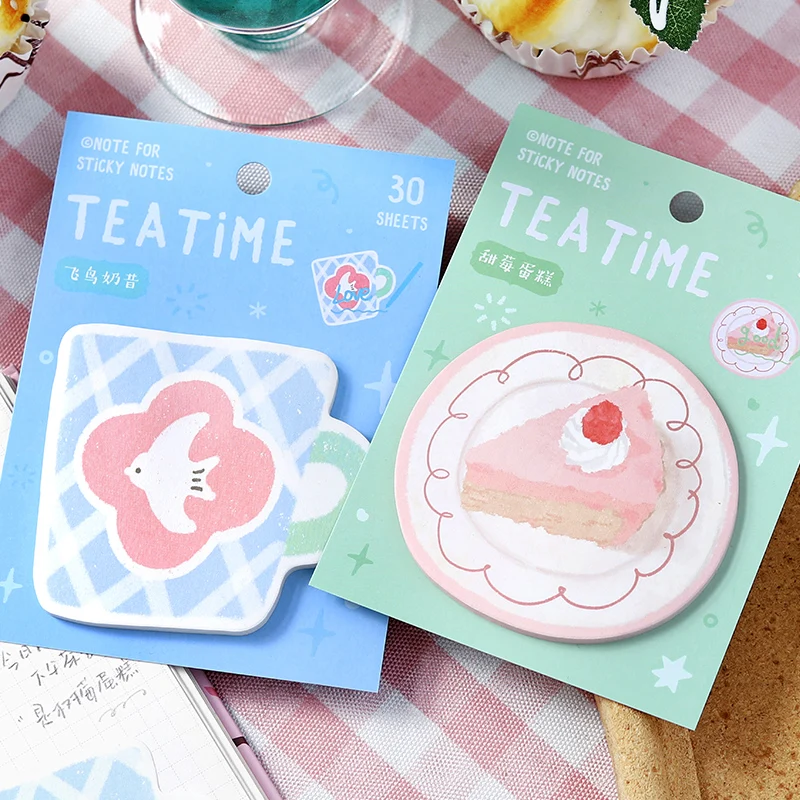 30Pcs Cute Cake Tea Time Sticky Notes Decoration Scrabooking To Do List Daily Check Message Notes Paper Memo Pad Stationery