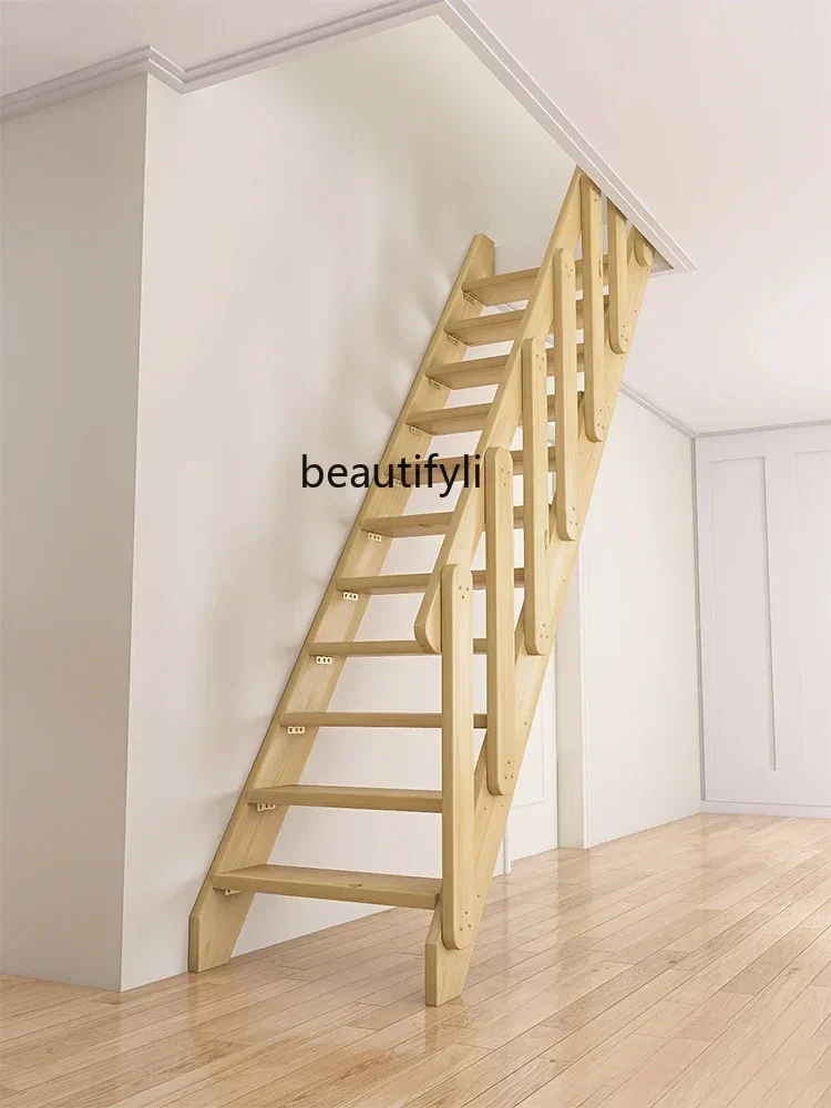 2003Solid Wood Attic Complete Staircase Indoor Straight Ladder Climbing Ladder Widened Step Floor Ladder