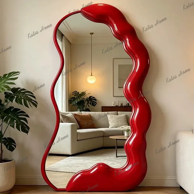 Minimalism Solid color Dopamine Irregular Full Length Floor Mirror Unique Wavy Bedroom Entryway Luxury Deco Wall Dressing Mirror