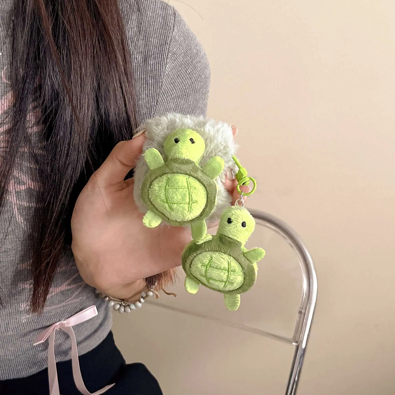Cartoon green plush turtle headset case for apple airpods pro2nd pro 3 1 2 cute pendant hair protector fundas charging box