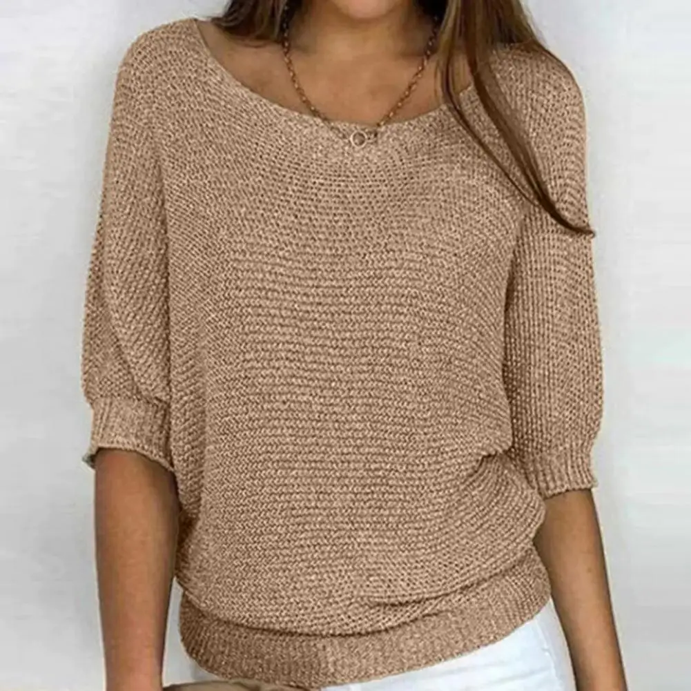 Women Solid Color Sweater Casual Round Neck Sweater Stylish Women's Knitwear Loose Fit Pullover Tops for Autumn/winter