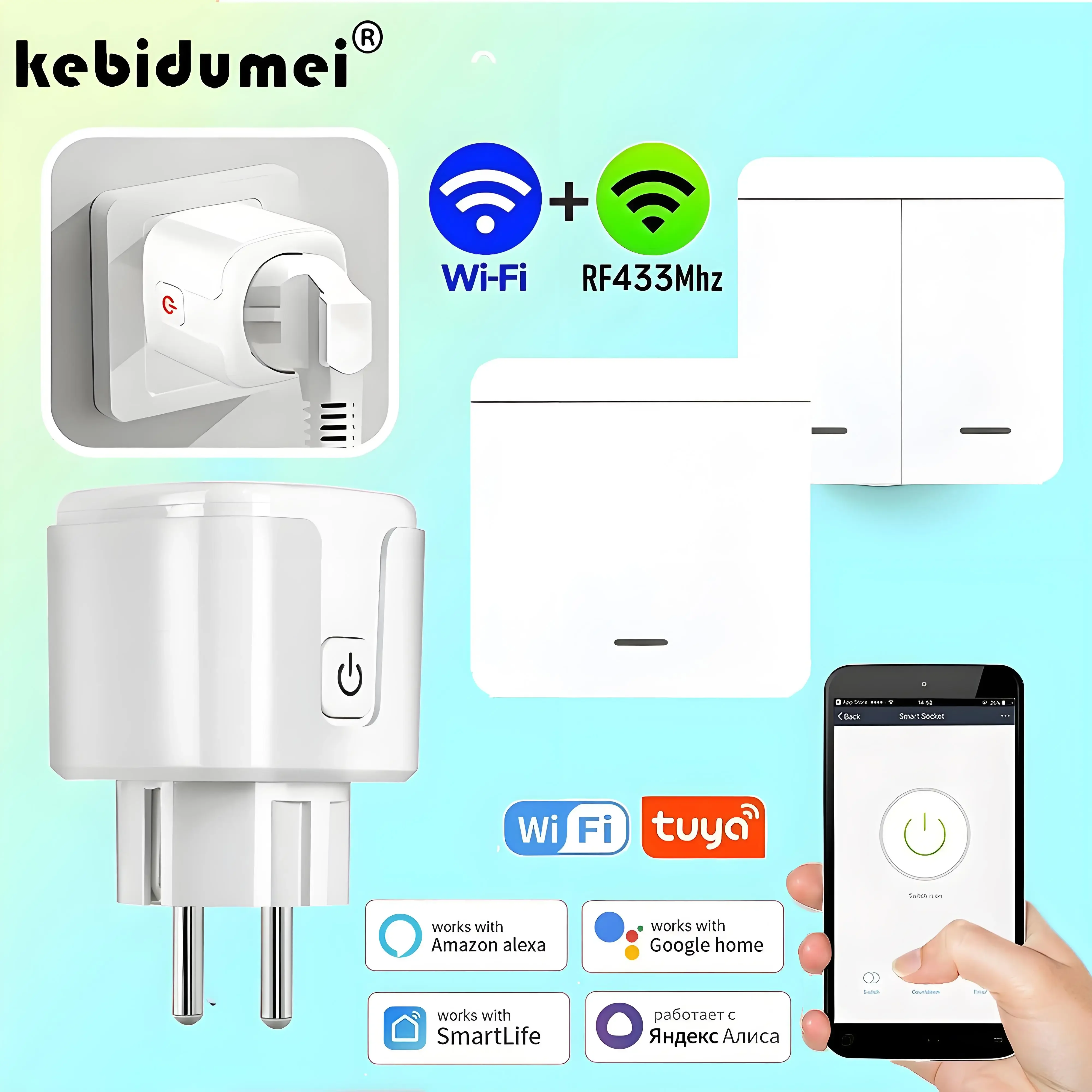 Tuya WiFi RF433 Smart Socket 16A Plug With Power Monitor Timing Function Voice Control for Alex Google Home Wireless Wall Switch