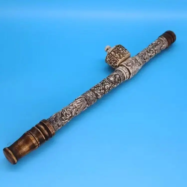 Vintage Chinese Handwork Carved Dragon Long Smoking Pipe Artisanal Collectible Decorative Home Decor