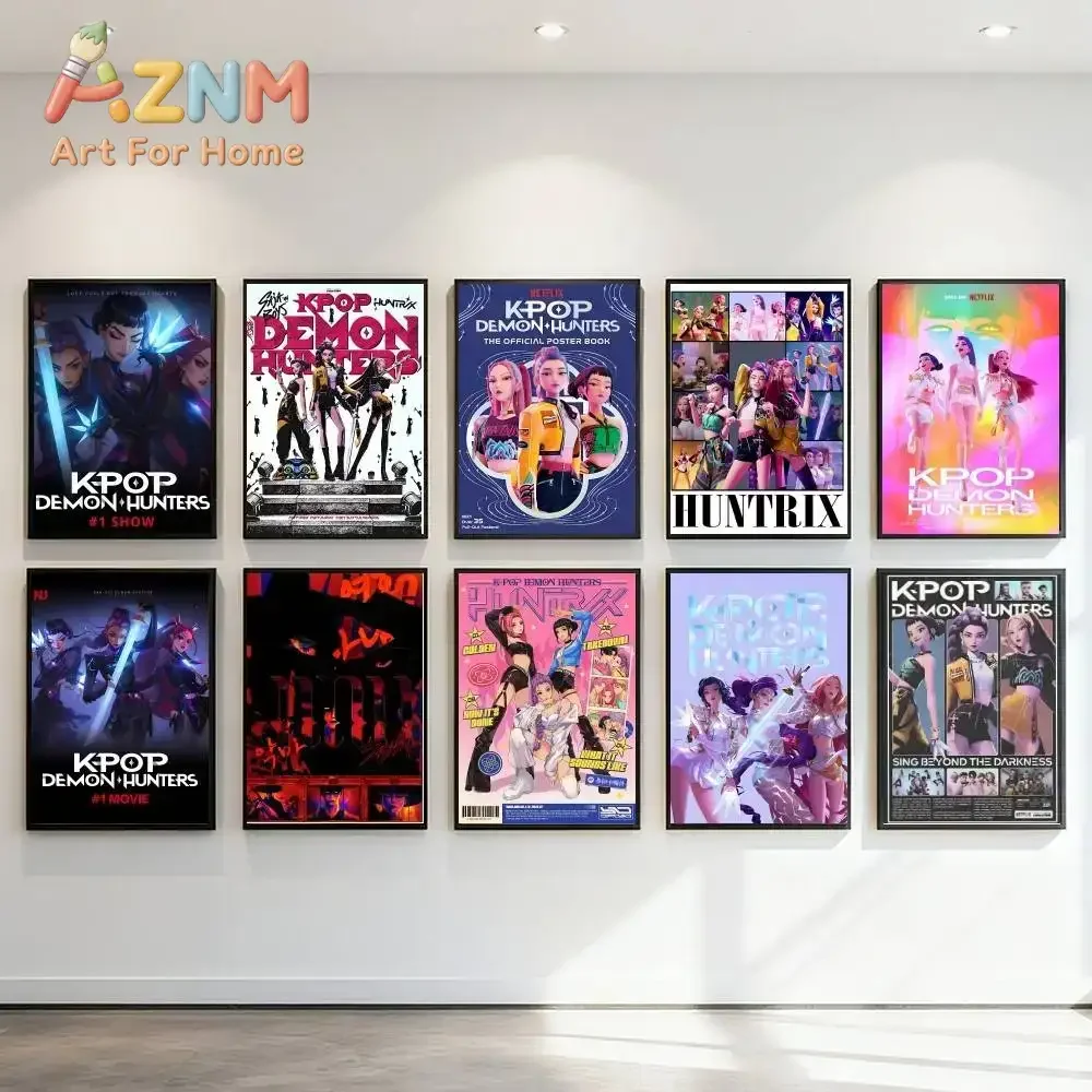 AZNM Kpop Demon Hunters Anime Canvas Wall Art Frameless Print Poster for Home Bedroom Living Room Wall Decor
