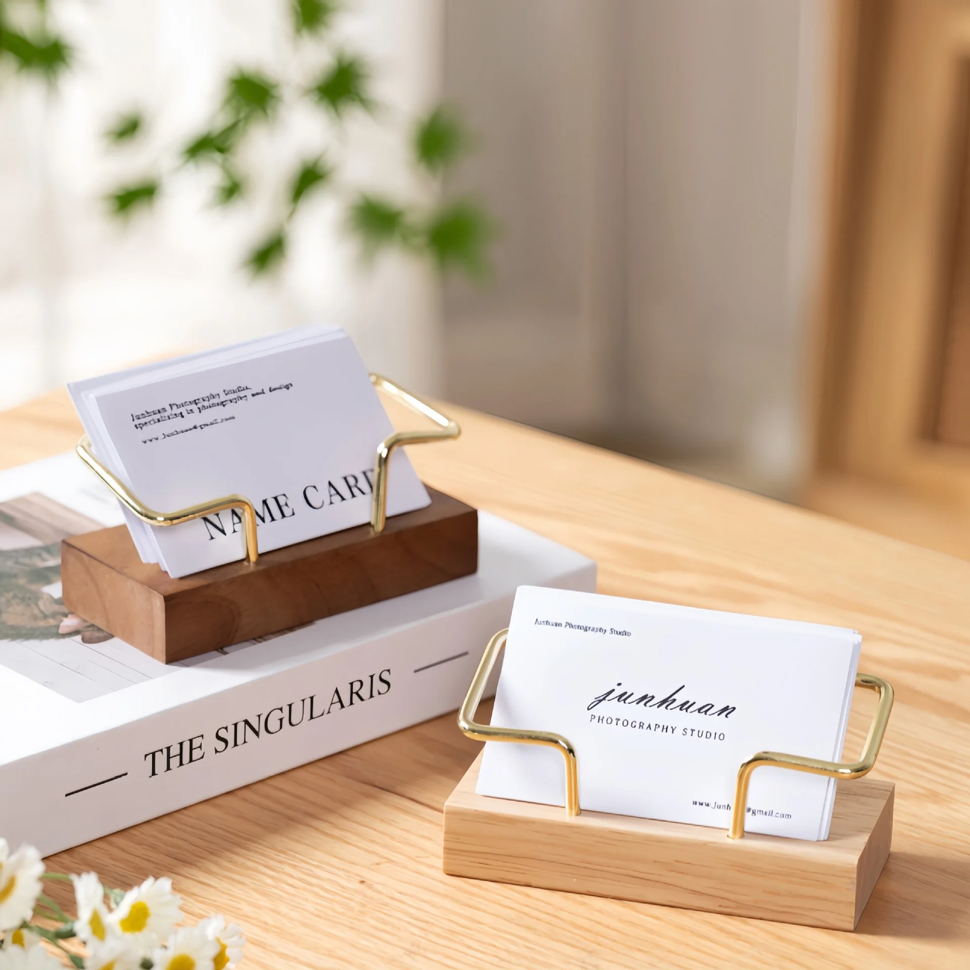 Business Card Holder Organizer Office Desk Display Stand Memo Counter Accessories Tabletop Shelf Home Wooden Card Holder Storage