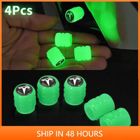4PCS Luminous Car Tire Valve Cap Fluorescent Night Glowing Decor For Tesla 3 S X Y Cybertruck Roadster