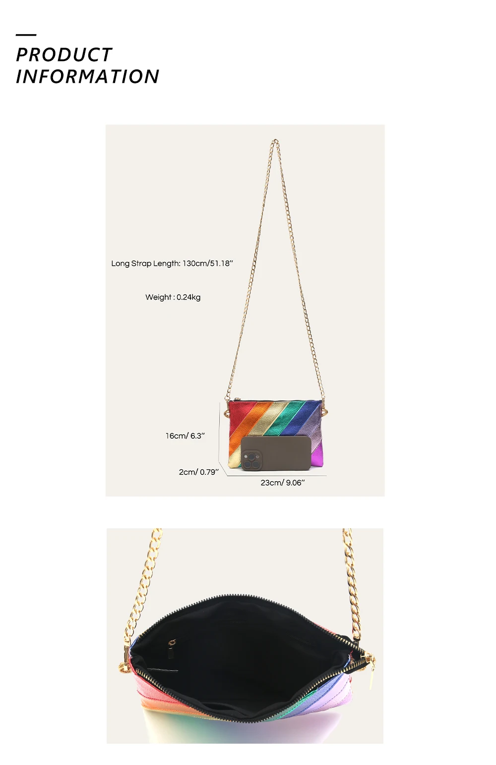 Luxus funky Metallic Farbe Streifen Pu Leder Handtasche Damen quadratische Clutch Metall kette Cross Body Geldbörse Mode Y2k Party Abschluss ball – Detail 3