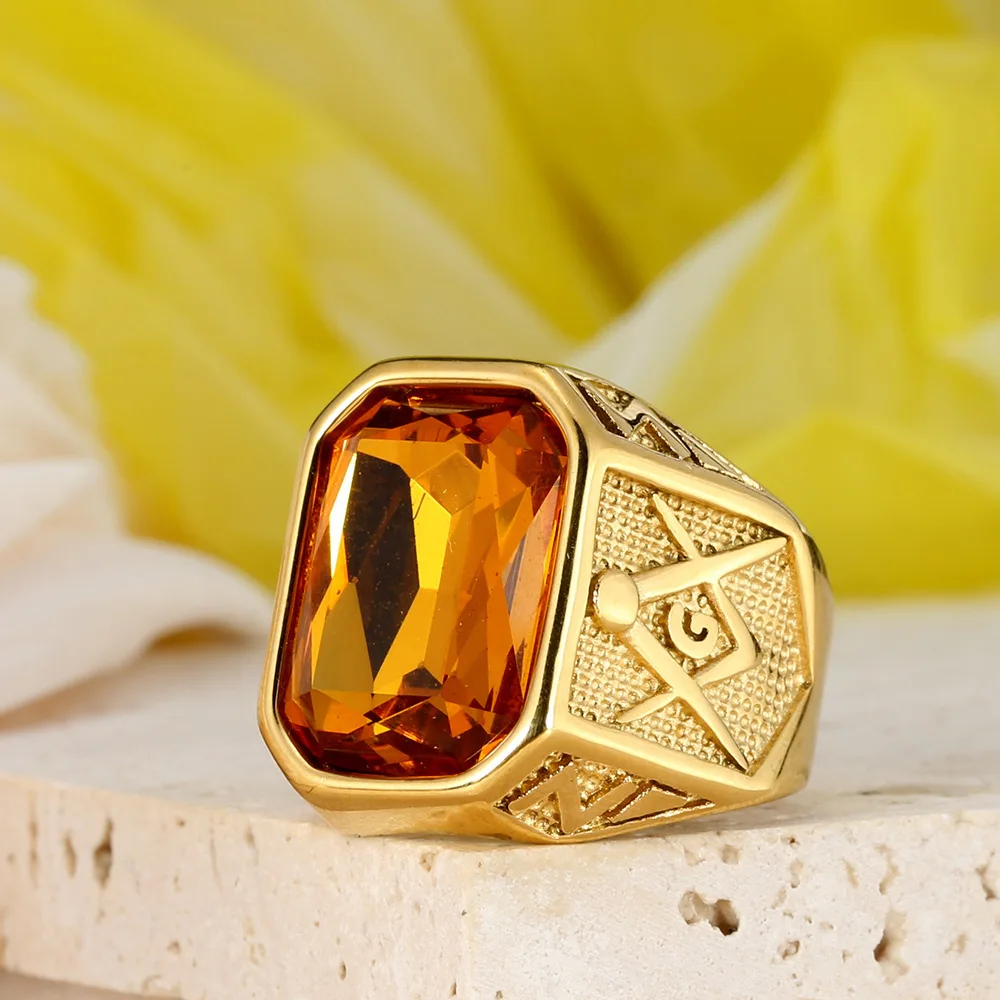 Punk Hip Hop Blue Green Black Red Stone Rings Men Fashion Retro Masonic Letter G Stainless Steel Ring Charm Jewelry Wholesale - Image 4