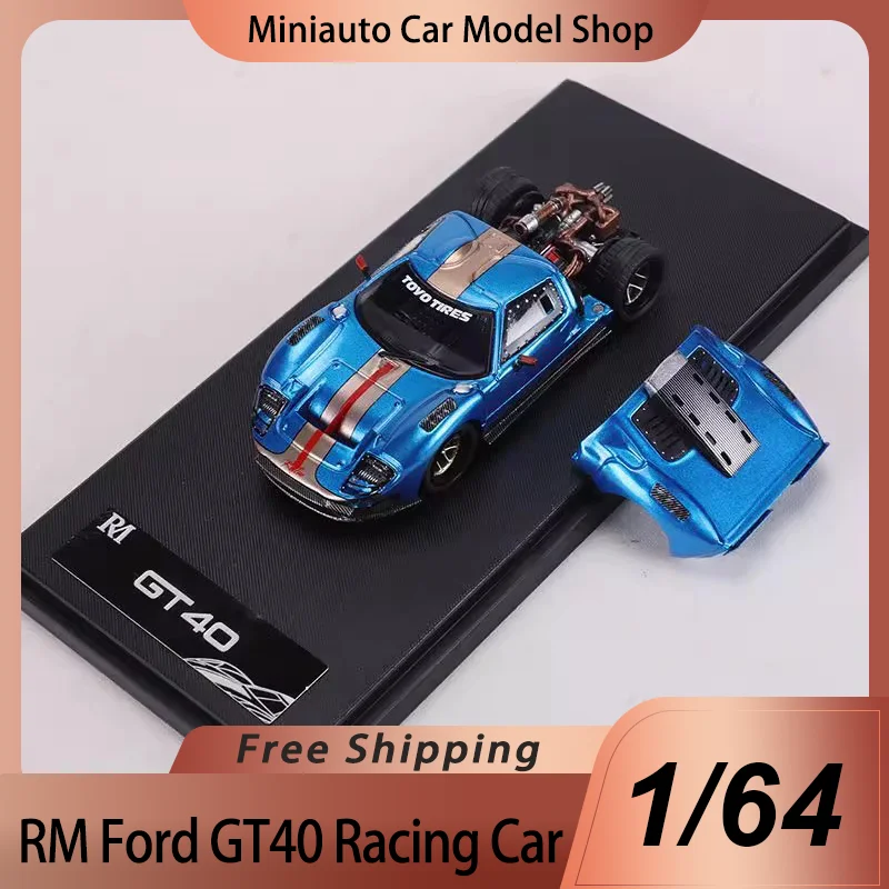 

New In Stock Rm 1:64 Ford Gt40 Racing Car Alloy Miniature Die-Casting Model Magnetic Suction Machine Cover Car Toys Kids Gift
