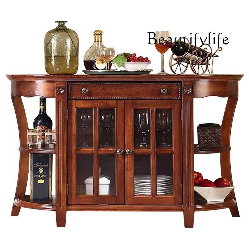

European-style all-solid wood dining side cabinet American dining room against the wall Household dish cabinet Living room stora