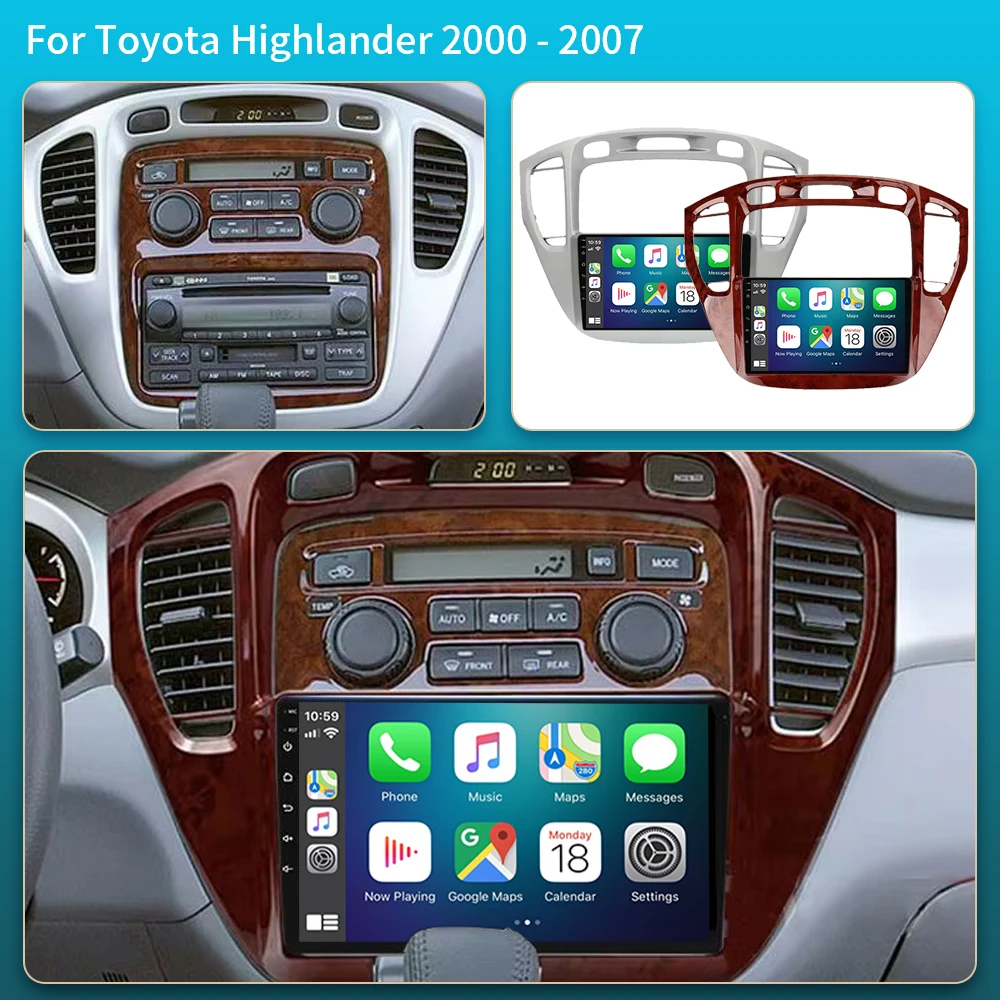 2 Din Android16 Untuk Toyota Highlander 1 XU20 2001-2007 Radio Mobil Multimedia Pemutar Video Navigasi CarPlay Stereo DVD Head Unit