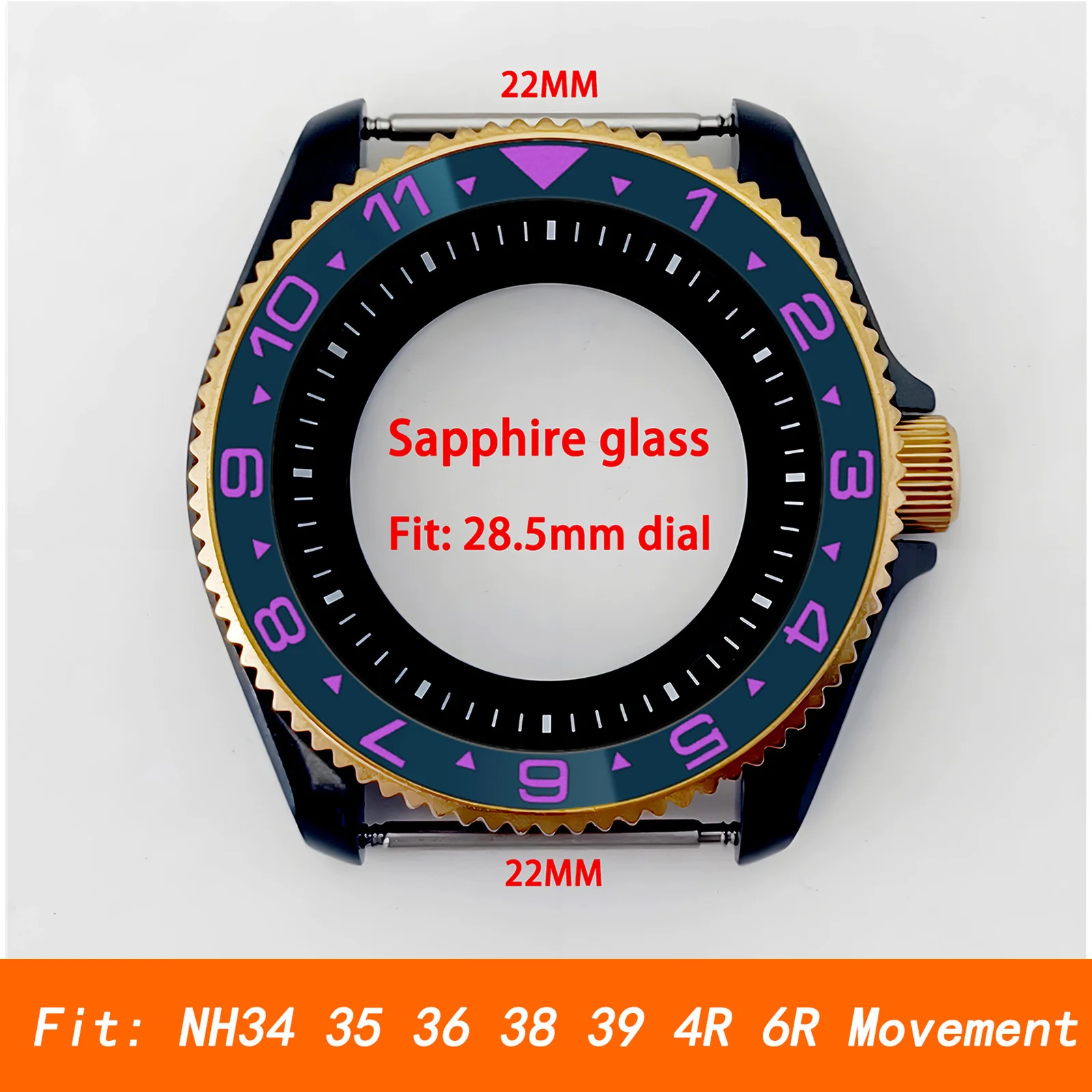 

Mod SKX007 Black Gold Case NH35 Case 12 Ceramic Insert Sapphire Crystal Glass Crown 3.0 Black Gold Stainless Steel Watch Case