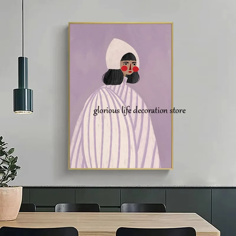 Nordic Abstract Stripe Curve Woman Modern Minimal Portrait Poster and Print Canvas Painting Wall Art Picture for Room Home Decor