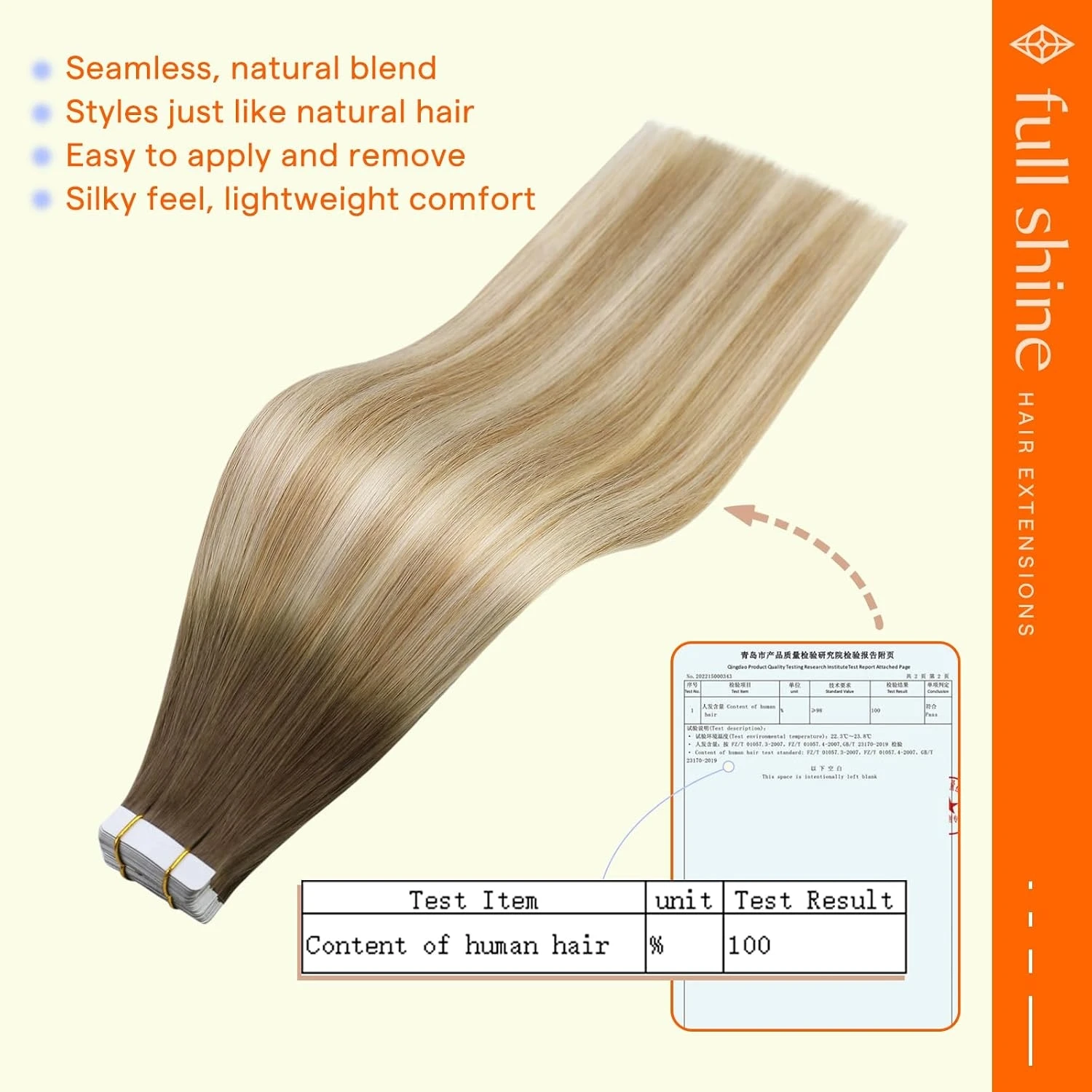 Full Shine Tape on Hair Extensions Skin Weft Glue in Remy Straight Hair for Long and Volume