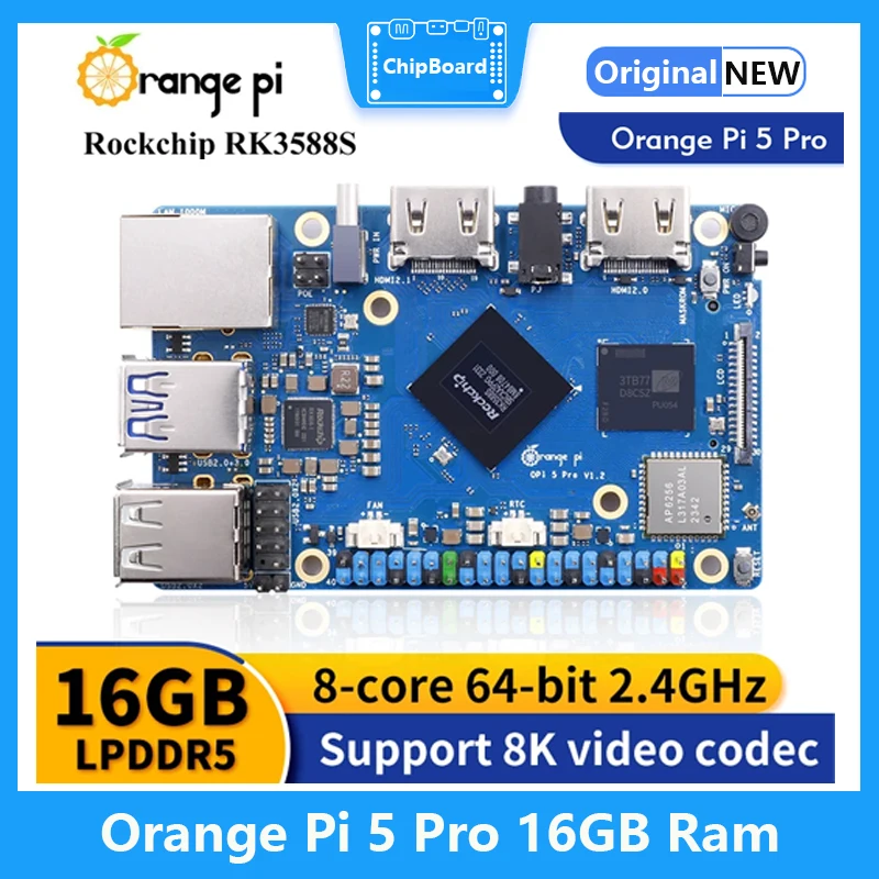 

Плата макетная Orange Pi 5 Pro, 16 ГБ ОЗУ, RK3588S LPDDR5 Wifi5.0-BT5, M2.0, поддержка SSD, Orange Pi 5Pro