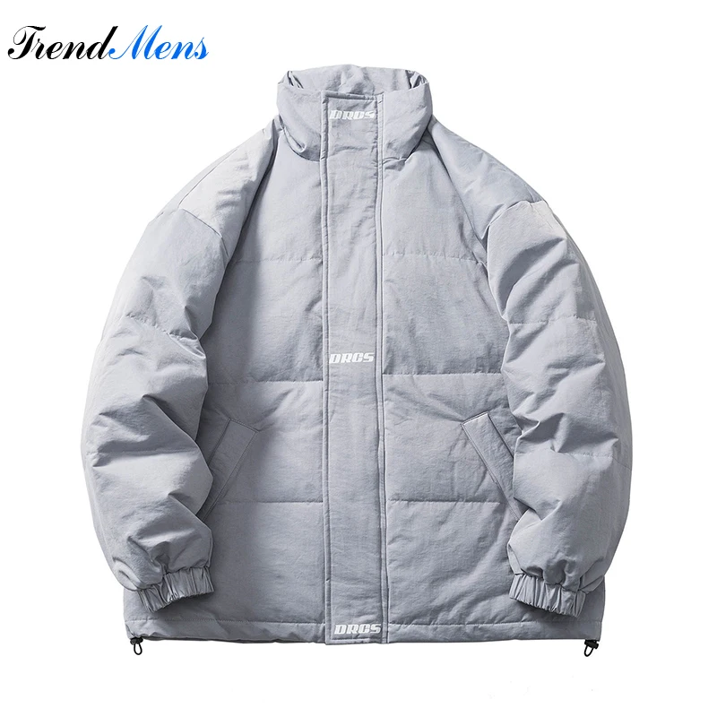 

Rib Sleeve LOGO Standing Collar Down jacket 2023 Men's Winter Japanese Retro Warm Casual Loose White Duck Down Oversize Parkas