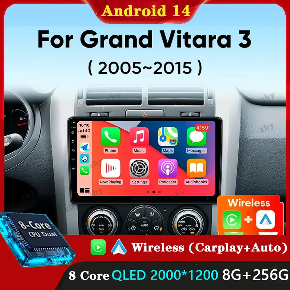 

Android 14 для Suzuki Grand Vitara 2005-2015 4G + Wi-Fi автомобильный радиоприемник мультимедийный видеоплеер стерео навигация GPS Carplay 360 камера