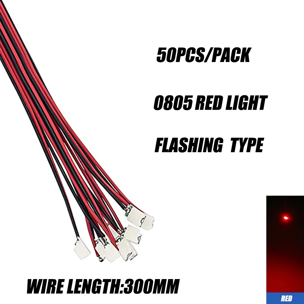 50 Stück 0805 blinkende LED-SMD-Lampe, verkabelt, Micro-Litz-LED, vorgelötet, Chip, verkabelt, 3 V, Eisenbahnmodell, Spielzeug, Licht, DIY-Leitungen, Drähte, 30 cm