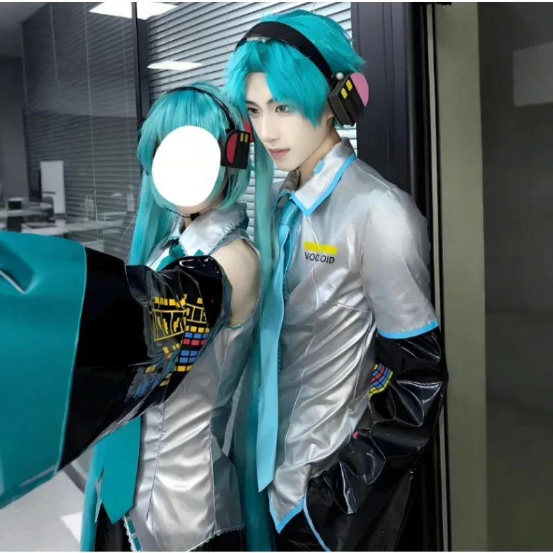 

DY20Mikuo Мужской Мику Косплей Костюм Серебряная Лакированная Кожа Ткань Униформа Топы Брюки Рукава Комплект Аниме Карнавальное Вечернее Платье