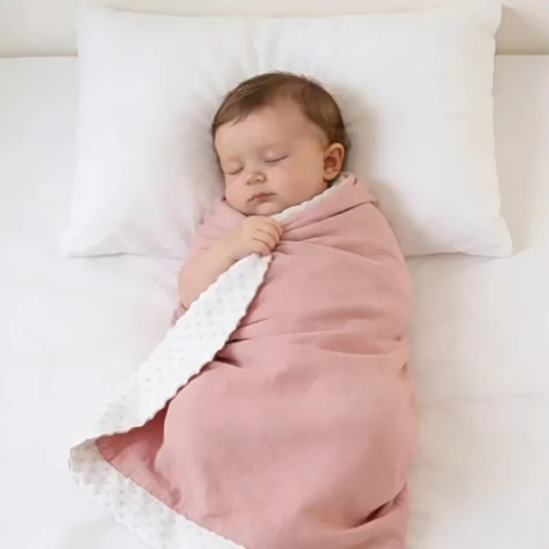 110X110cm Newborn Soothing Blanket Double-Layer Pure Cotton Yarn And Bean Velvet for Summer Air-Conditioned Room Baby Bedding