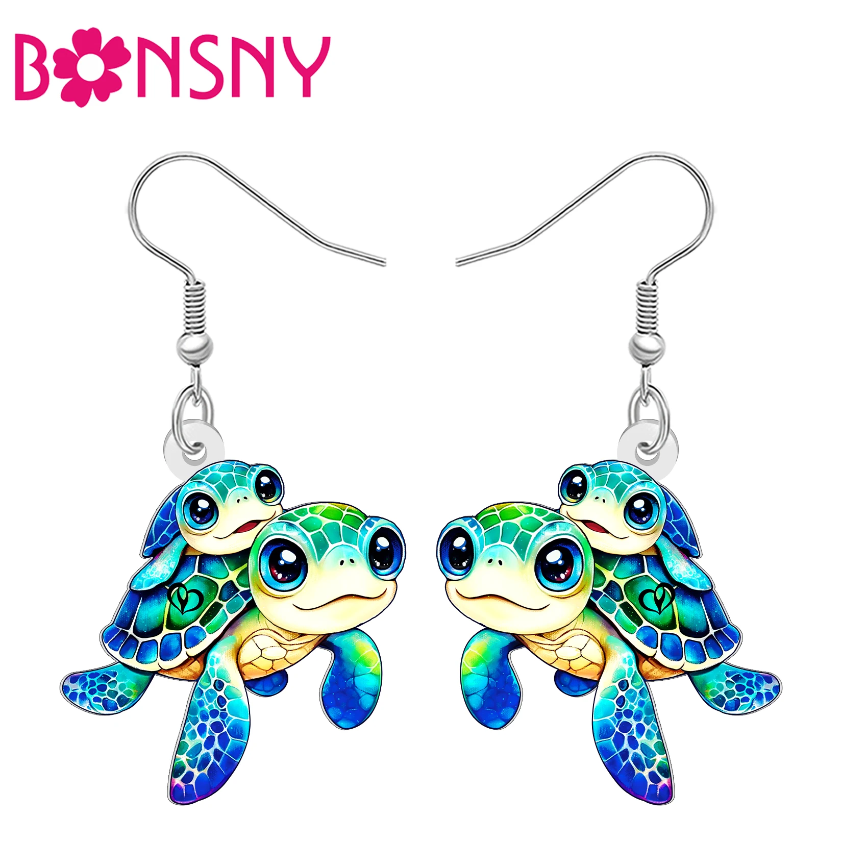 BONSNY Acrylic Mothers Day Sea Turtle Dangle Earrings Cute Hawaii Marine Life Ocean Animals Jewelry Beach Gifts For Women Mom