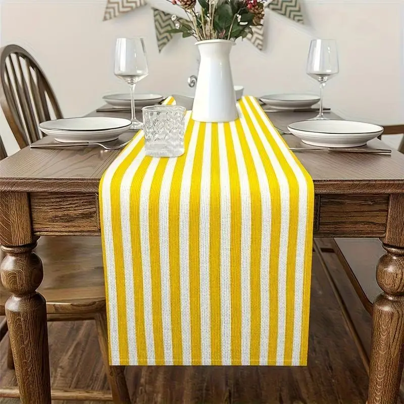 Yellow White Striped Table Runner Minimalist Vertical Striped Table Decor Cloth Women's clothing