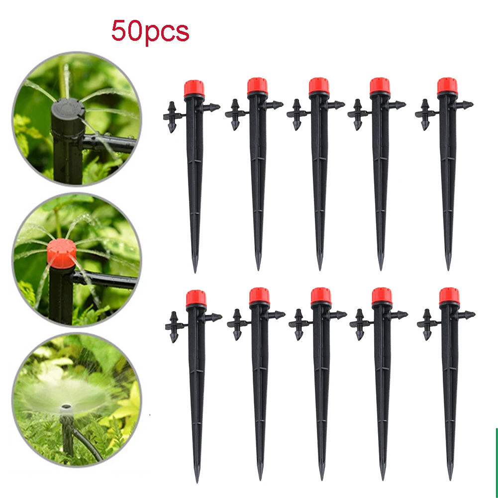 50 Pcs/Set 3cm Micro Bubbler Drip Irrigation Eight-hole Adjustable Emitter Stake Water Dripper Garden Watering Use 4/7 mm Hose