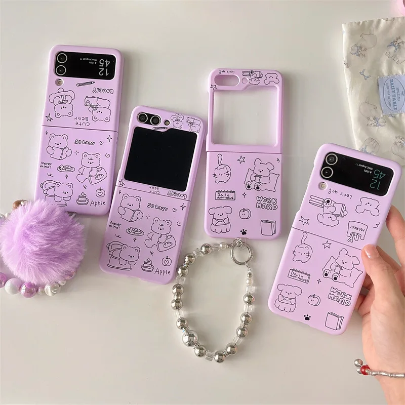 

Line Bear Purple Phone Case for Samsung Galaxy Z Flip 6 5 4 3 Protective Back Cover for ZFlip4 ZFlip5 ZFlip6 Case Shell