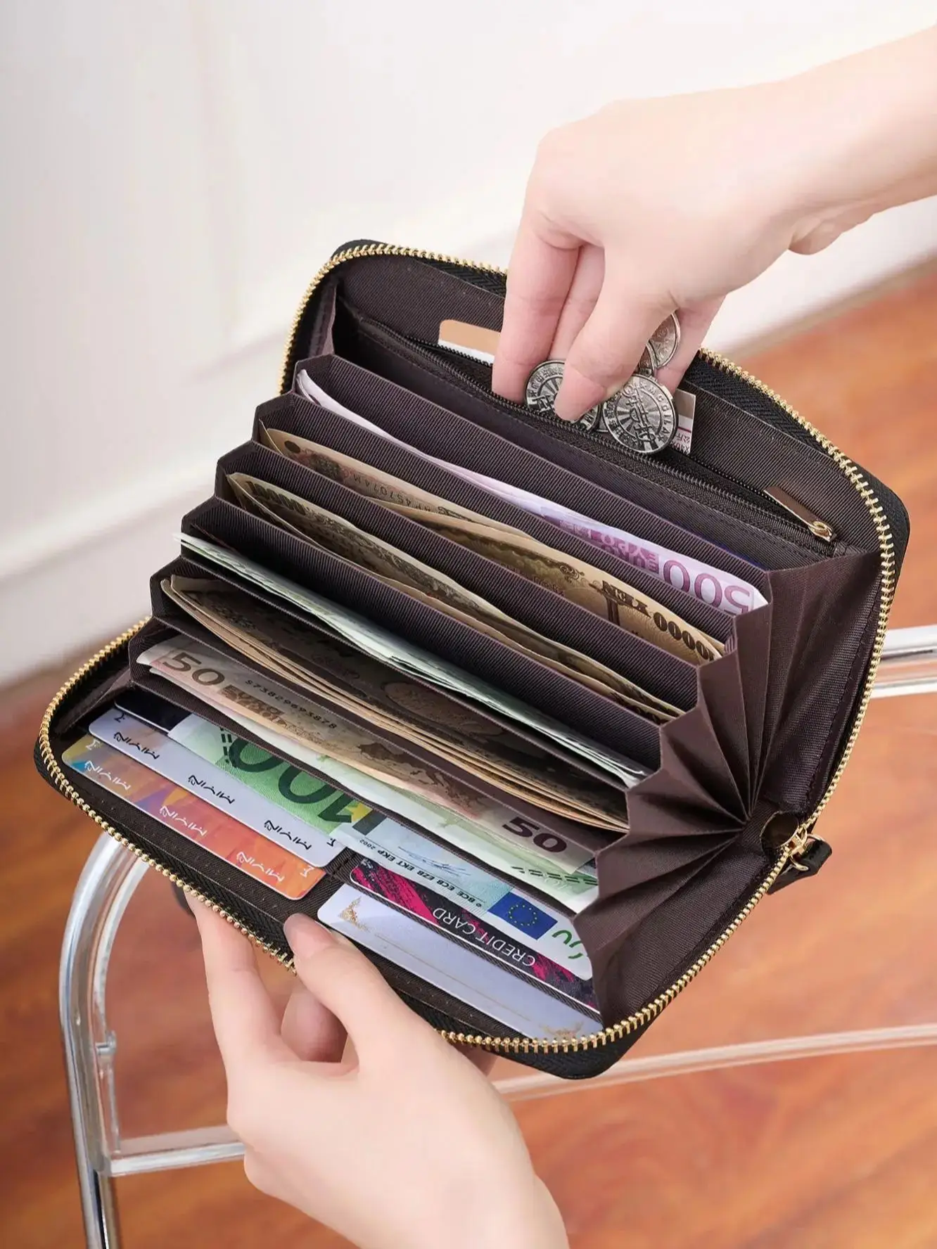 Vintage damesportemonnee met grote capaciteit 2025, NIEUW PU-leer, ritssluiting, orgelportemonnee, mode multifunctionele clutch bag - afbeelding 2