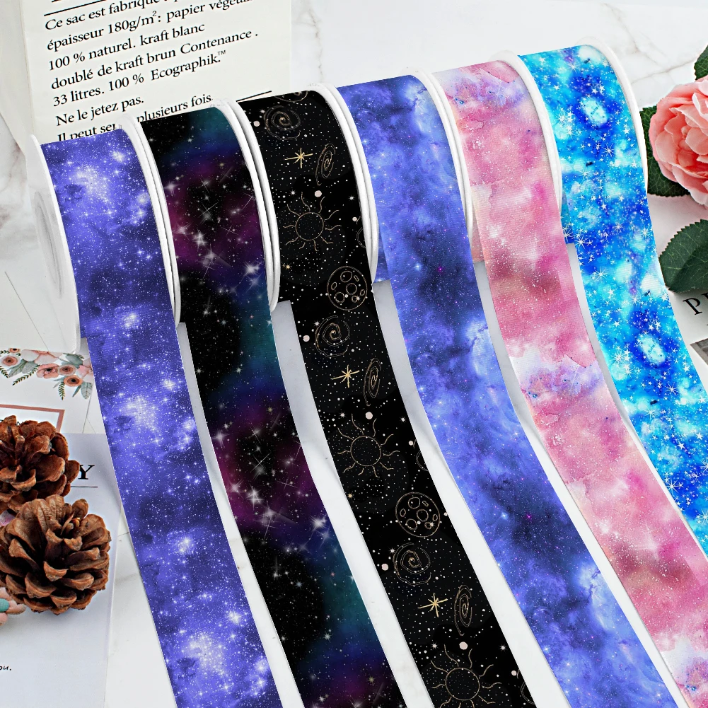 Disegni adorabili Starry sky Star Moon Pattern nastro di raso in Grosgrain stampato per confezioni regalo fiocco per capelli accessorio artigianale