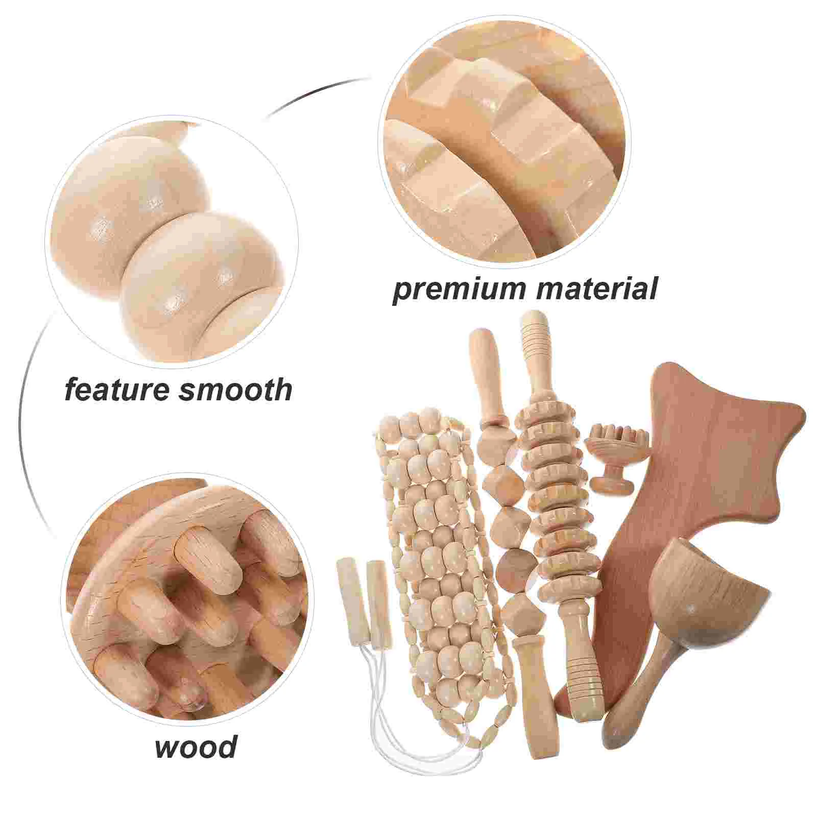 6 Pcs Massage Roller Tools Wooden Therapy Lymph Massager Back for Body Shaping Sculpting Baby