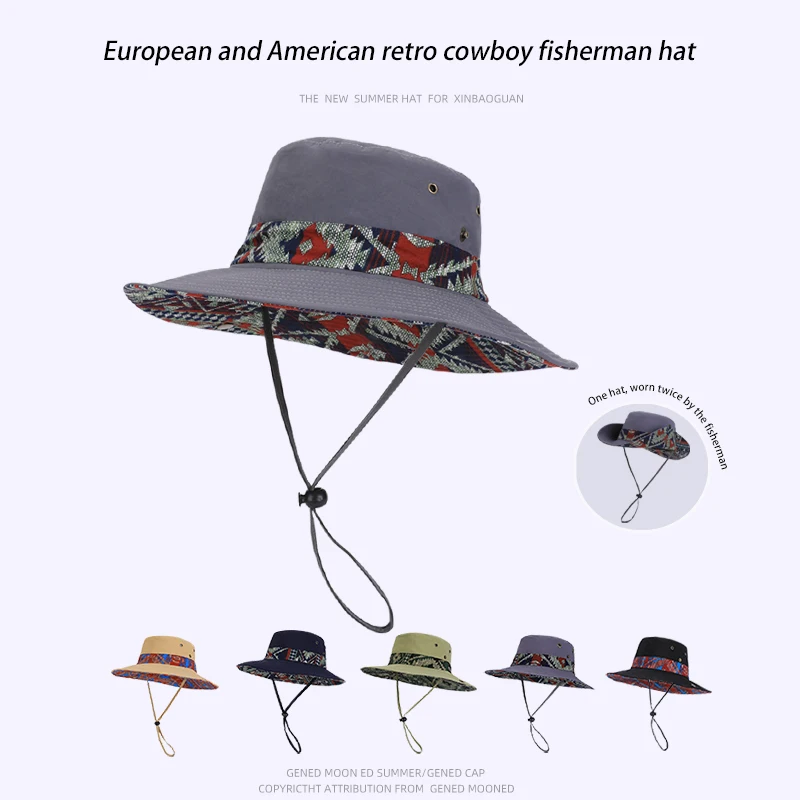 9275-Neue Frühlings- und Sommer-Fischerhüte für Damen und Herren mit breiter Krempe im Ethno-Stil, geeignet für Outdoor-Aktivitäten – Detail 1