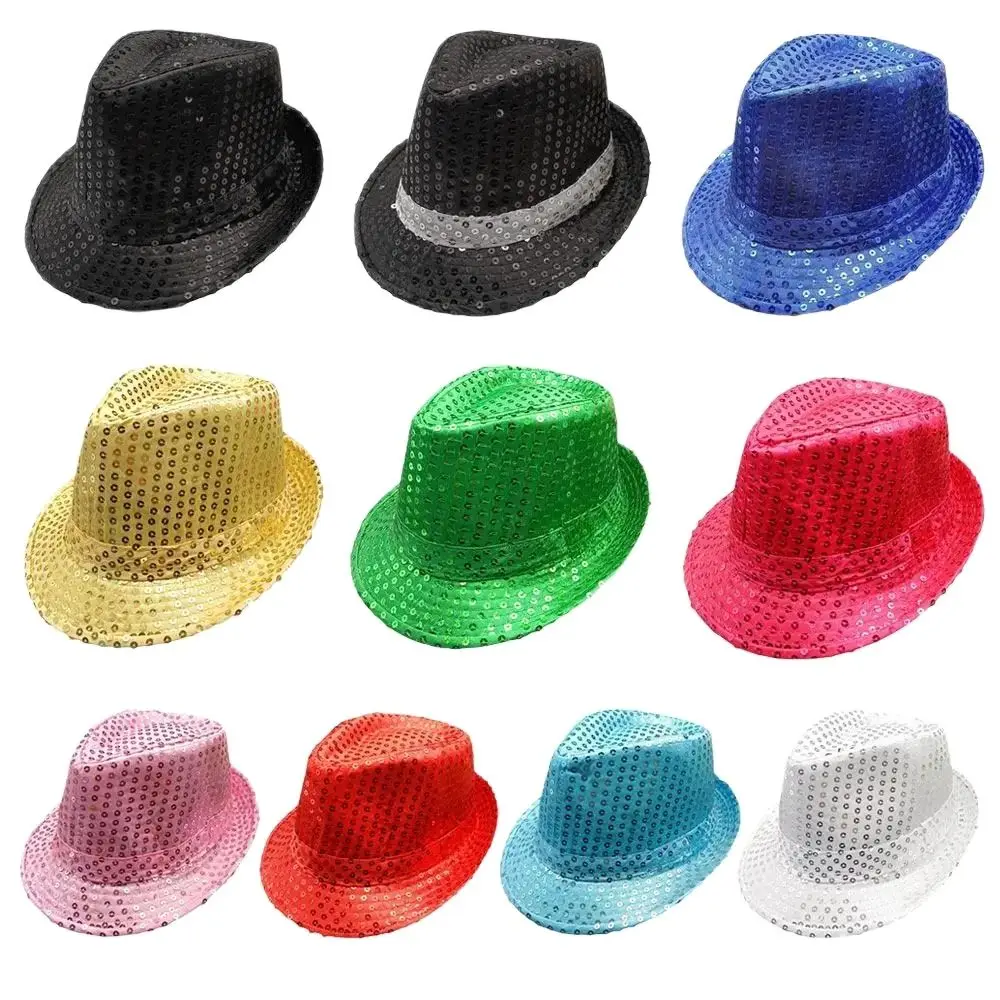 Men Women Jazz Hat Sequins Decorated Stage Dance Performance Cap Party Holiday Hat