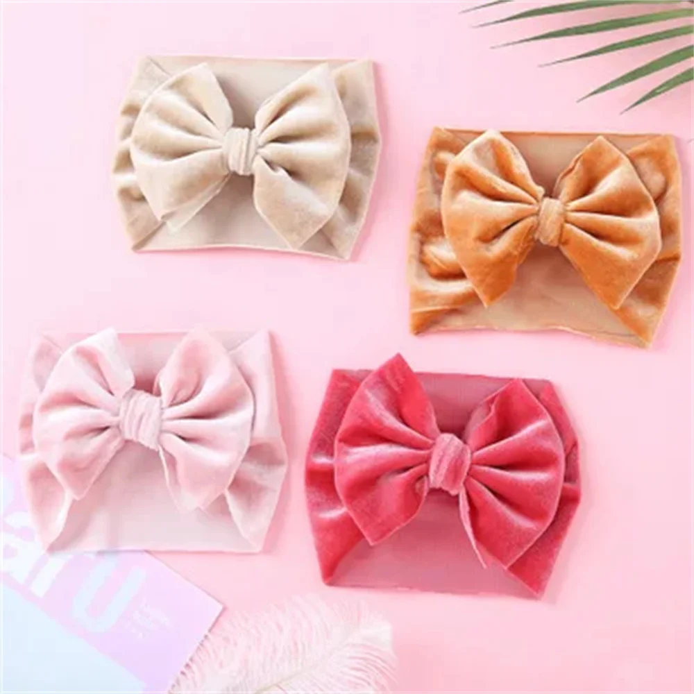 New Large Bow Baby Headband Velet Soft Bowknot Girl Accessories Hair Solid Messy Bows Toddler Headbands Baby Head Wraps Turban