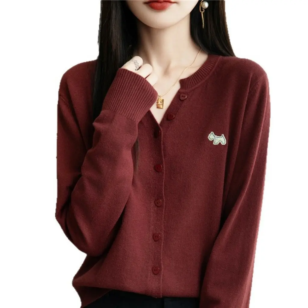 

Fashionable V-Neck Loose Knitted Open Cardigan Women's Style Age-Defying Color Button Thin Sweater Jacket Long Sleeve Top