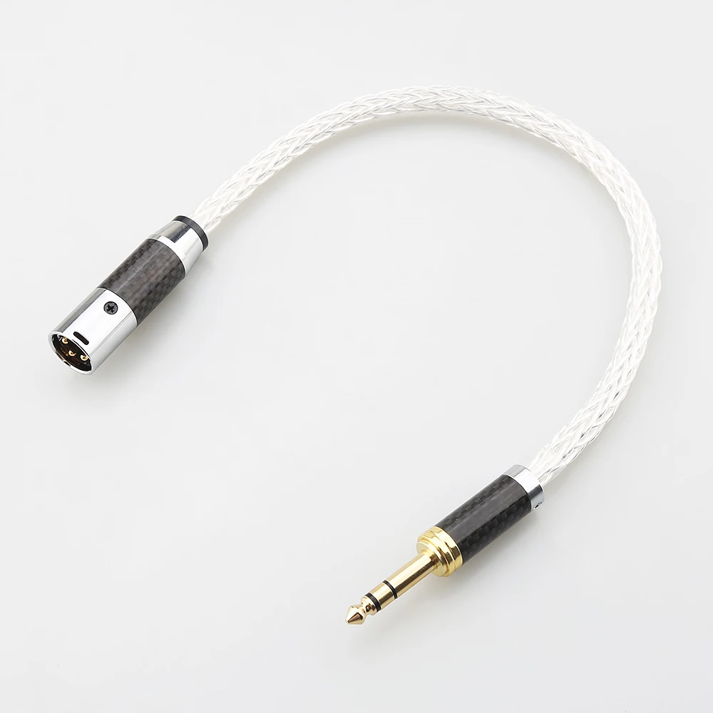 8AG Silver Plated HiFi Carbon Fibre 6.35mm 1/4 Inch TRS to 3 Pin XLR Male Microphone Audio Interconnect Cable for Mixer
