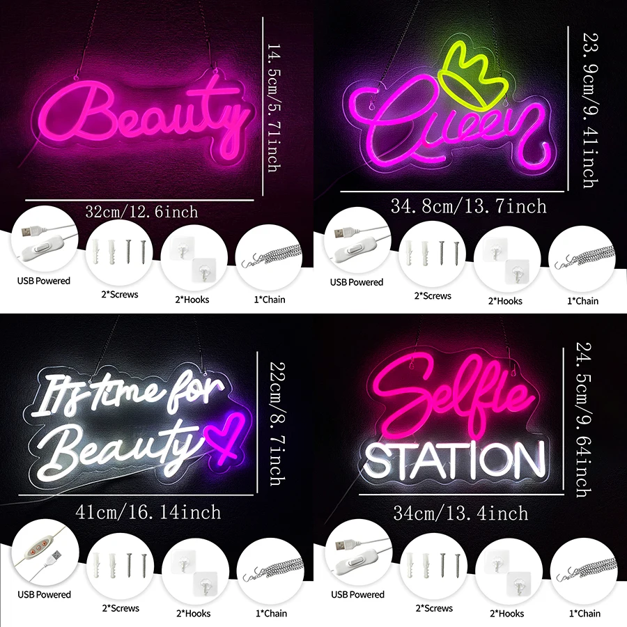 Selfie Station Here Neon Sign,Beauty LED Light Up Sign for Wall Decor Selfie Neon Light for Selfie Station Photo Studio Bedroom