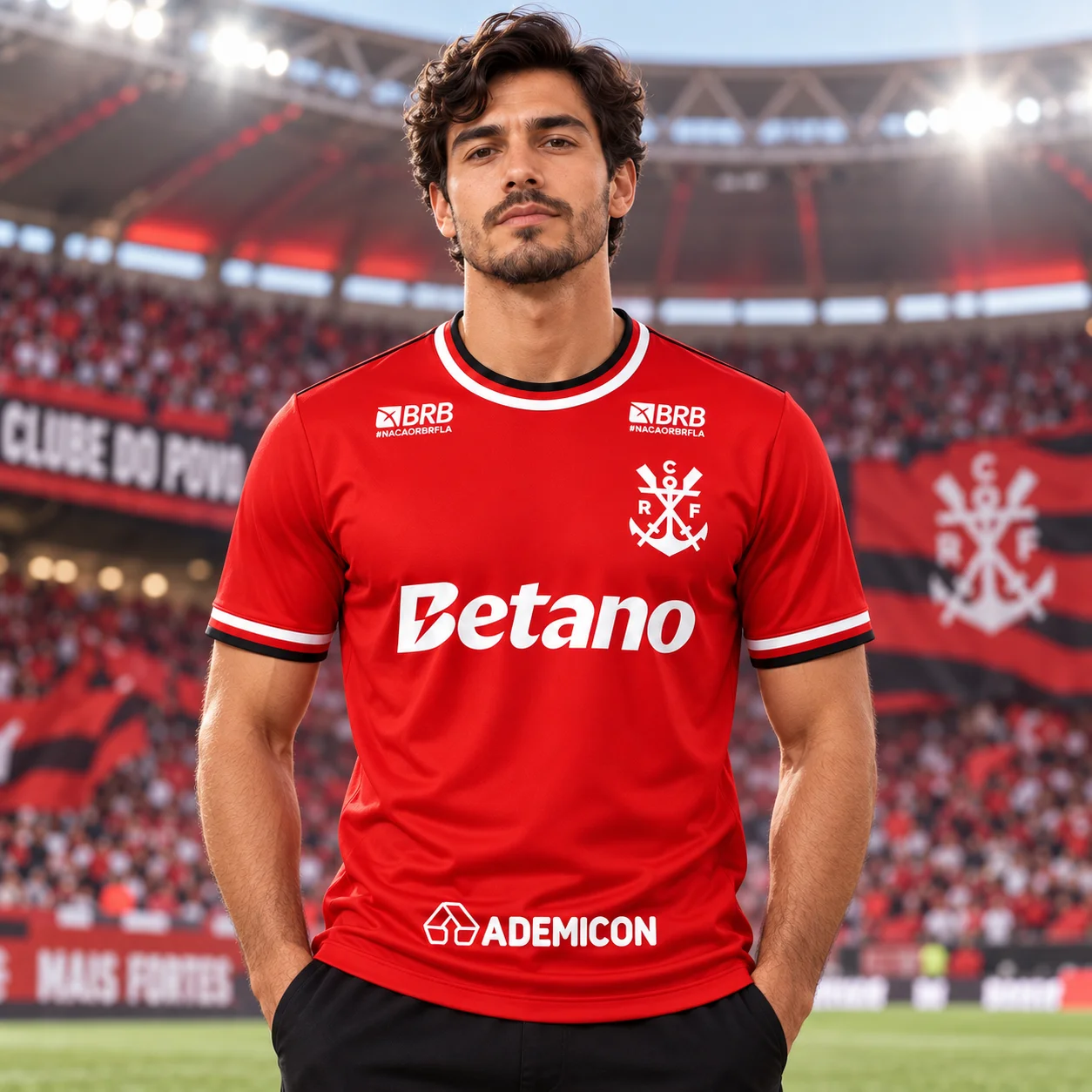 Herren-Fußballtrikot im Flamengo-Stil, rot, kurzärmeliges Fußballuniform-Shirt, atmungsaktives Fan-Sporttrikot für Wettkampftraining – Detail 2