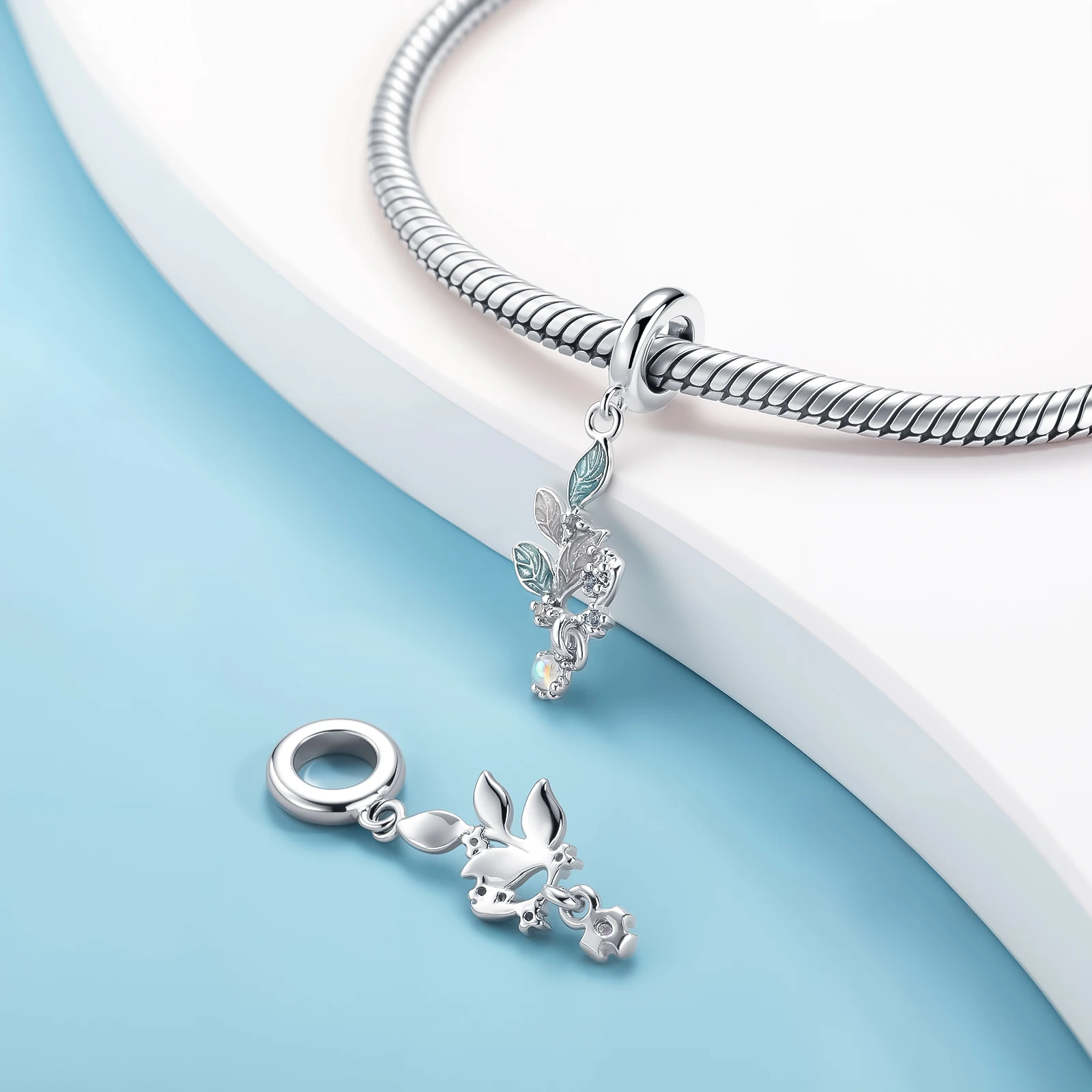 925 Sterling Silver Flower Grass Leaf Charms Lucky Four Leaf Clover pendant Fit Bracelets Good Luck DIY Jewelry Gift for Women