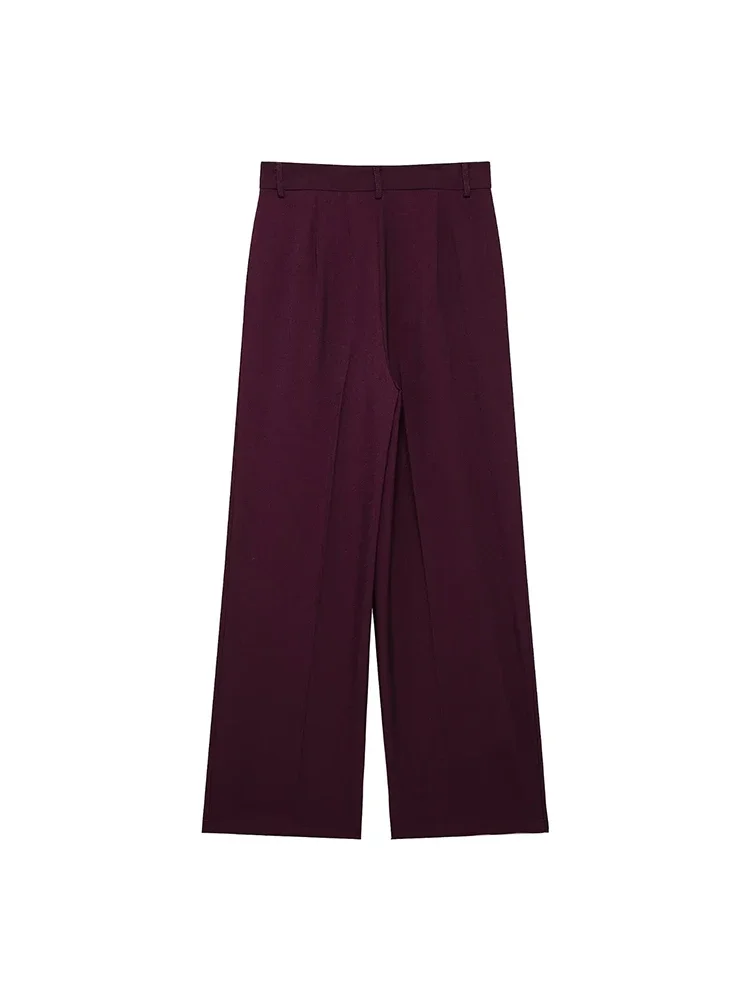 Willshela Women Fashion Wine Red Pleated Front Zipper Straight Pants Vintage High Waist Full Length Female Chic Lady Trousers