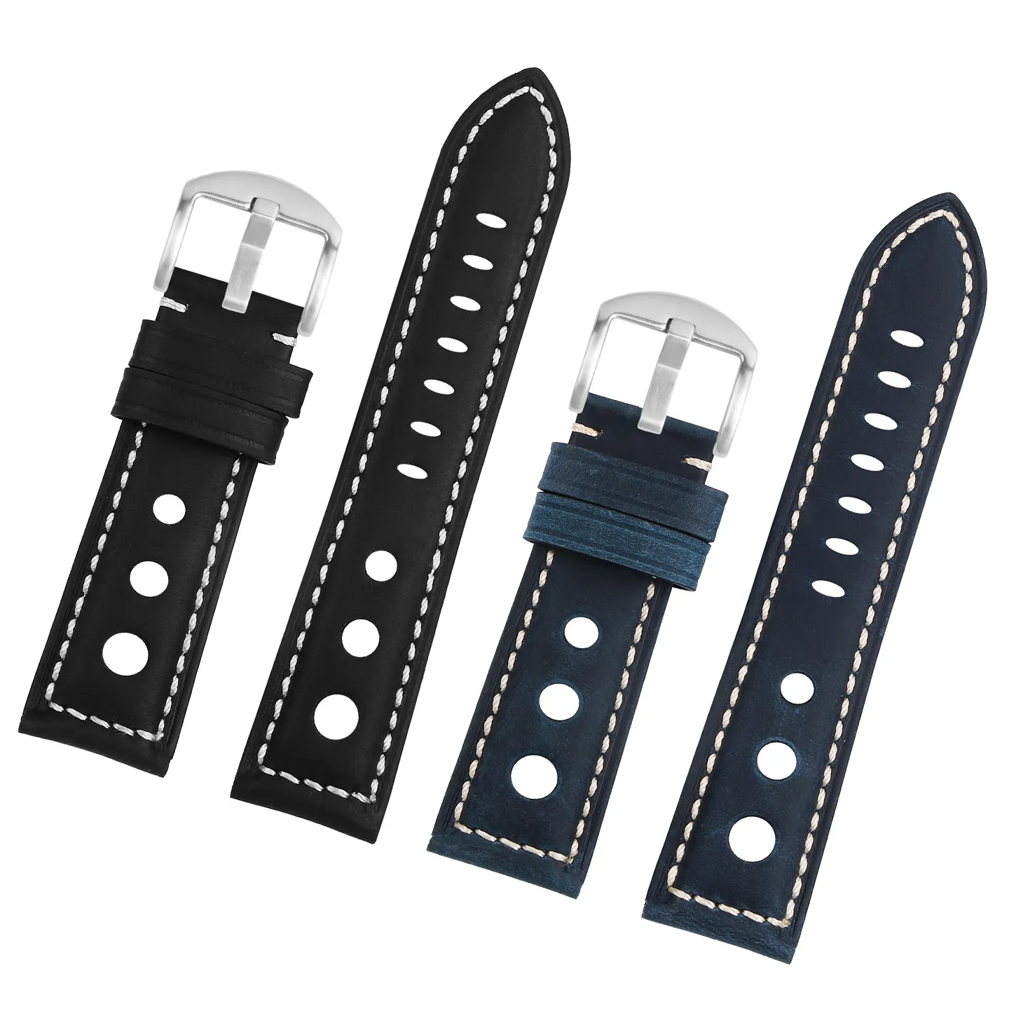 For Panerai Breitling Super Ocean Avenger Yellow Wolf Blackbird Retro Porous Breathable Leather Watch Strap Men 20mm 22mm 24mm view 6
