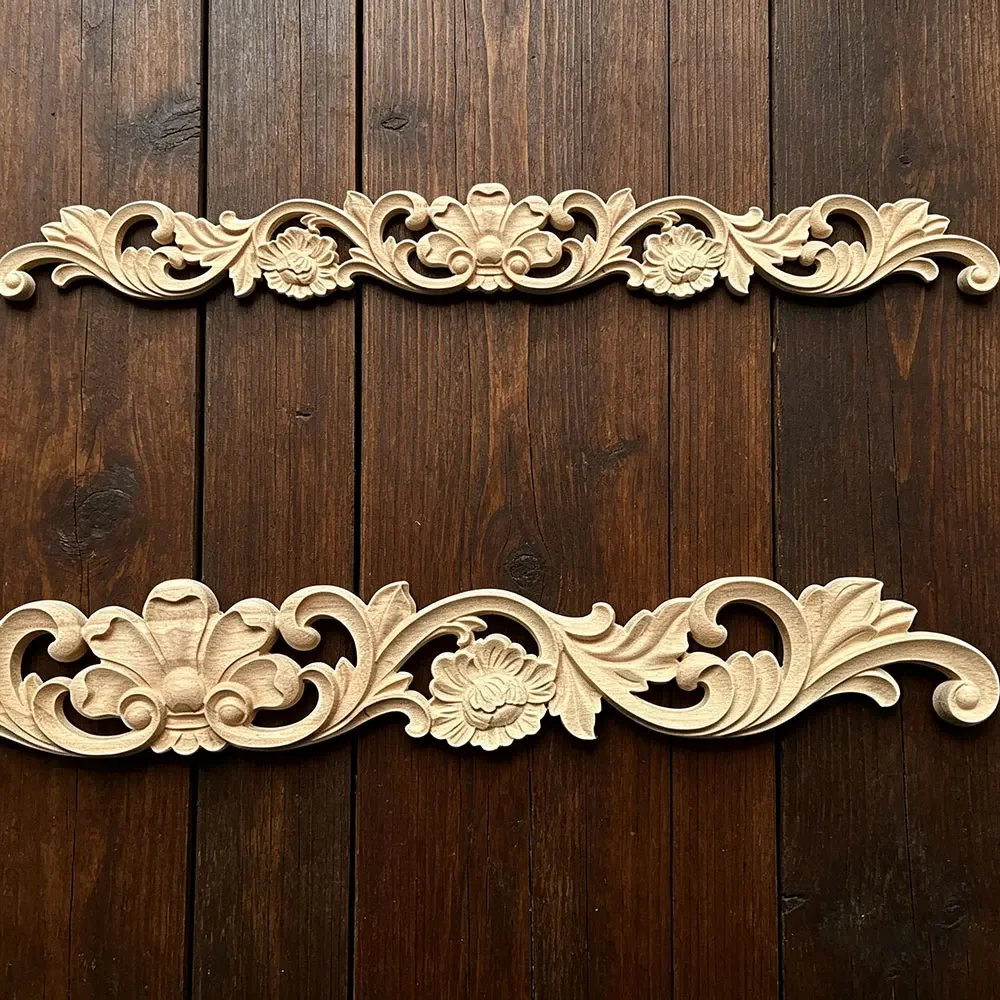 2PCS 40-56cm Wood Stick Flowers Carved Furniture Decorative Applique Ornaments Crafts Window Home Decoration Accessories